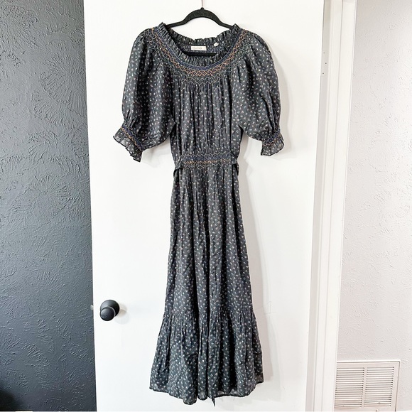 Doen Isidore Dress Midi Black Park Monceau Floral Size Small - Picture 2 of 7